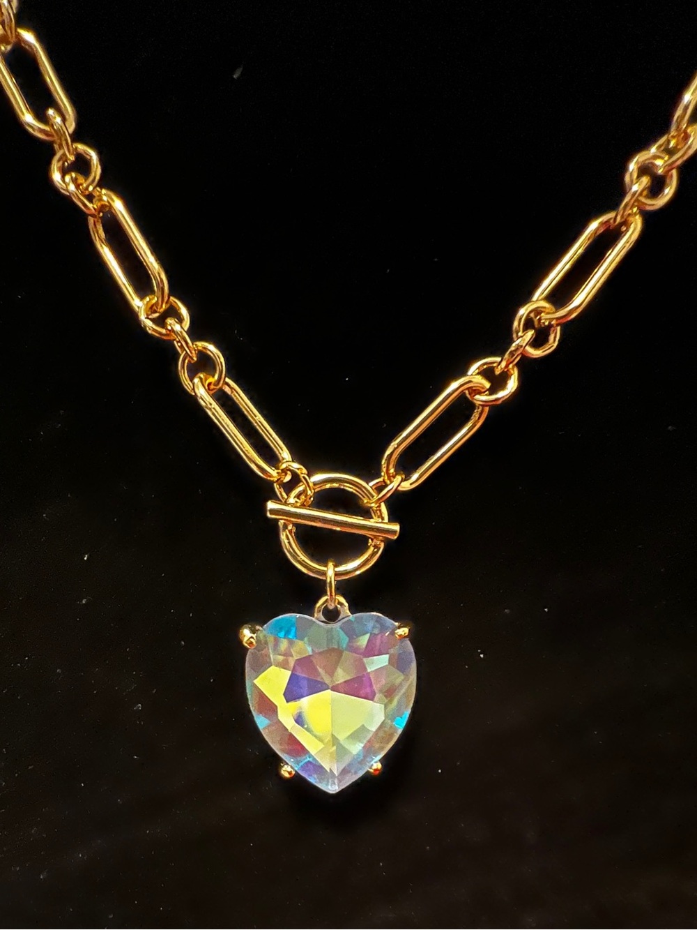 Blue Opal AB Heart Pendant Toggle Necklace
